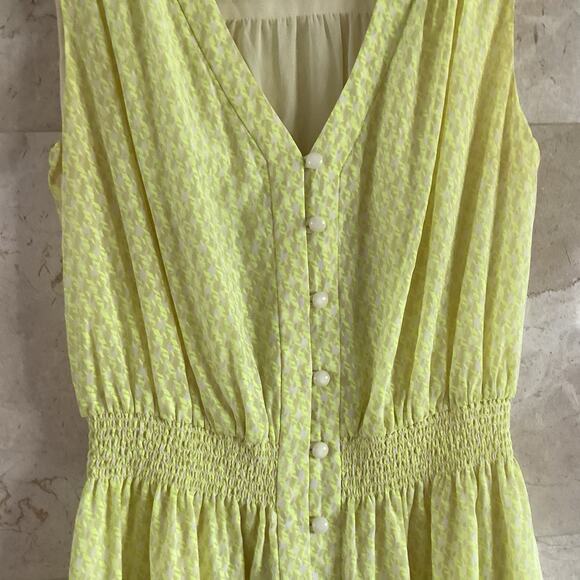 Shoshanna Isabel Mini Dress Silk Y2K Neon Yellow Houndstooth Preppy USA - Size 4 - Picture 7 of 11